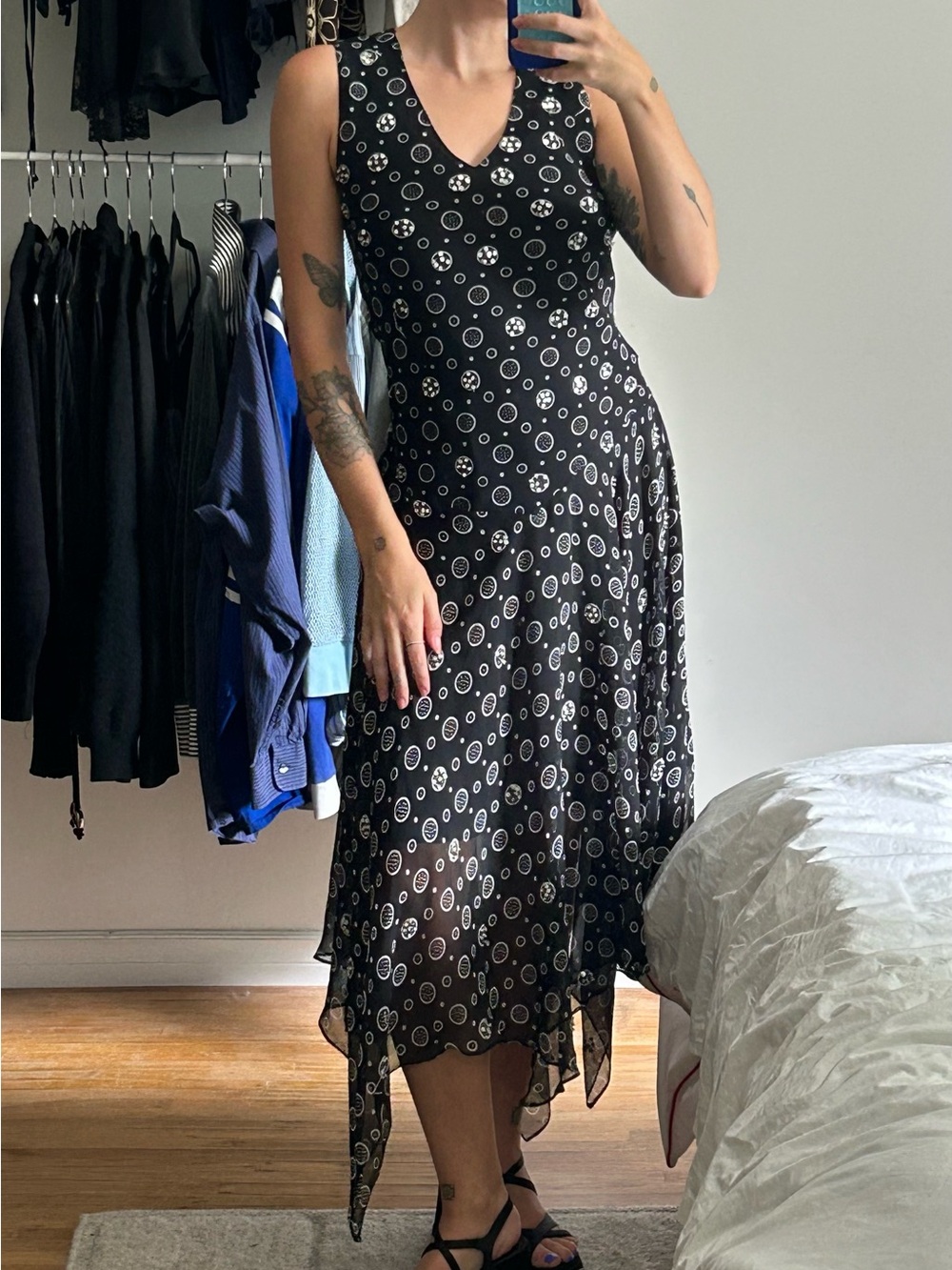 VINTAGE shark hem beaded bias dress